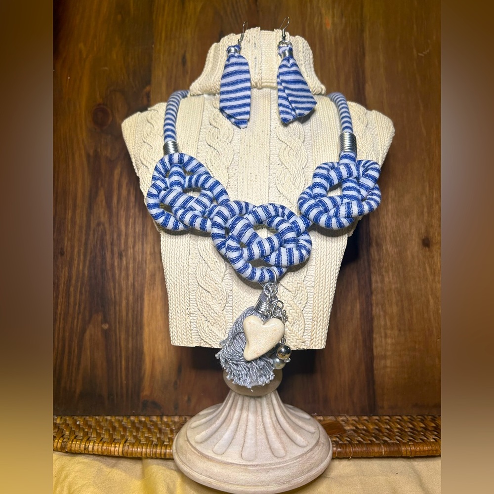 New, Handmade fabric Necklace and earrings set.